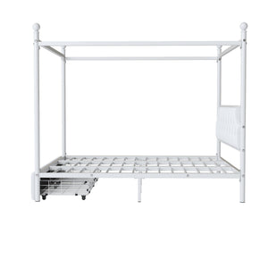 Queen Size Canopy Platform Bed With Upholstered Headboard And 2 Storage Drawers - White