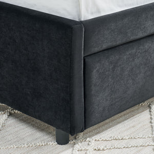 Full Size Upholstered Daybed With Trundle, Tufted Backrest And Armrests - Black