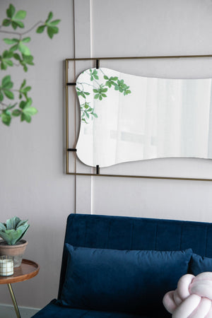 28x1.5x60' Poppy Mirror with Gold Metal Frame Contemporary Wall Decor