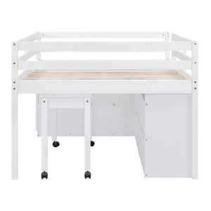 Loft Bed With Retractable Writing Desk And 4 Drawers, With Lateral Portable Desk And Shelves