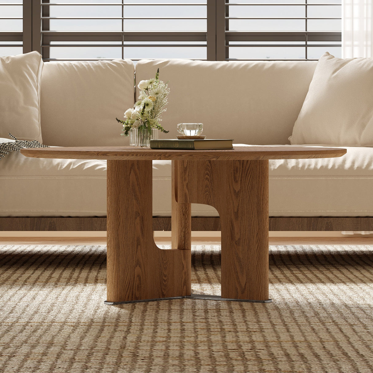 Rustic Ash Wood Veneer Coffee Table