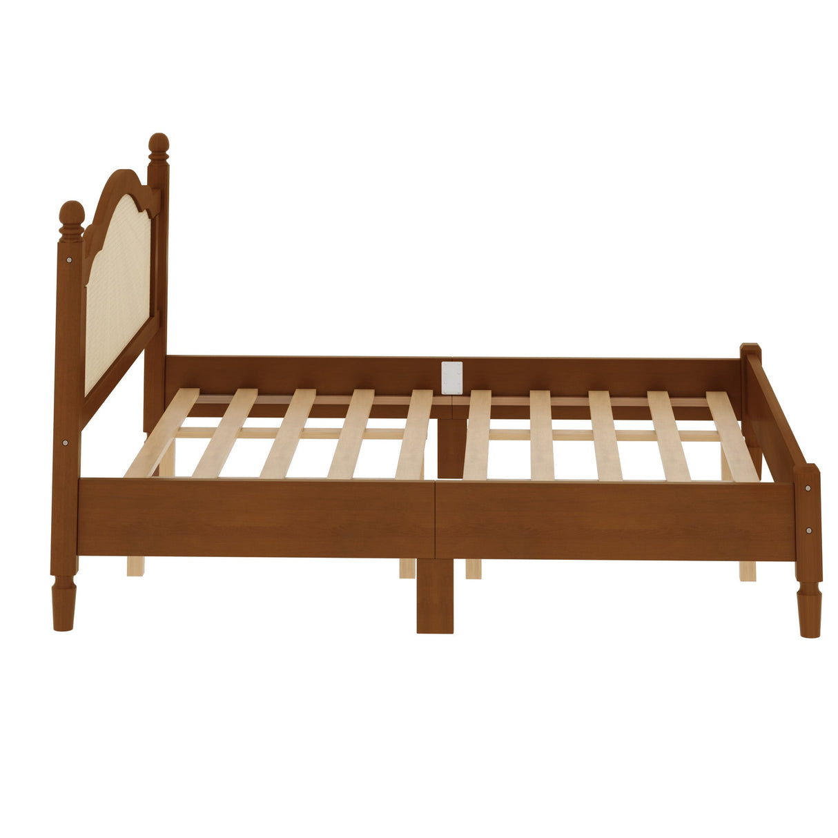 King Size Wooden Platform Bed with Rattan Headboard
