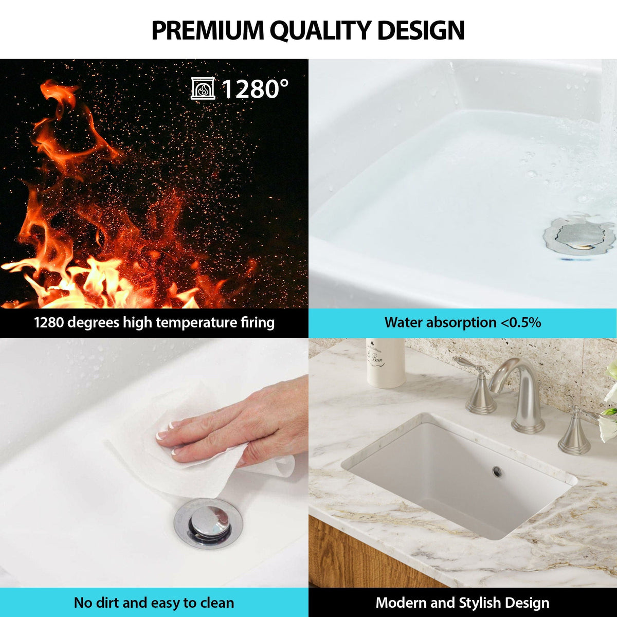 Modern Rectangular Undermount Bathroom Sink With Overflow Ceramic