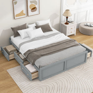 Queen Size Platform Bed Frame With 6 Drawers - Gray