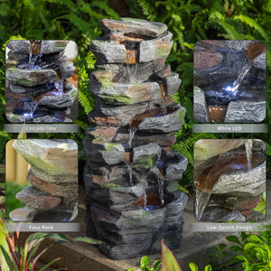 Rock Waterfall Outdoor Fountain with LED Lights