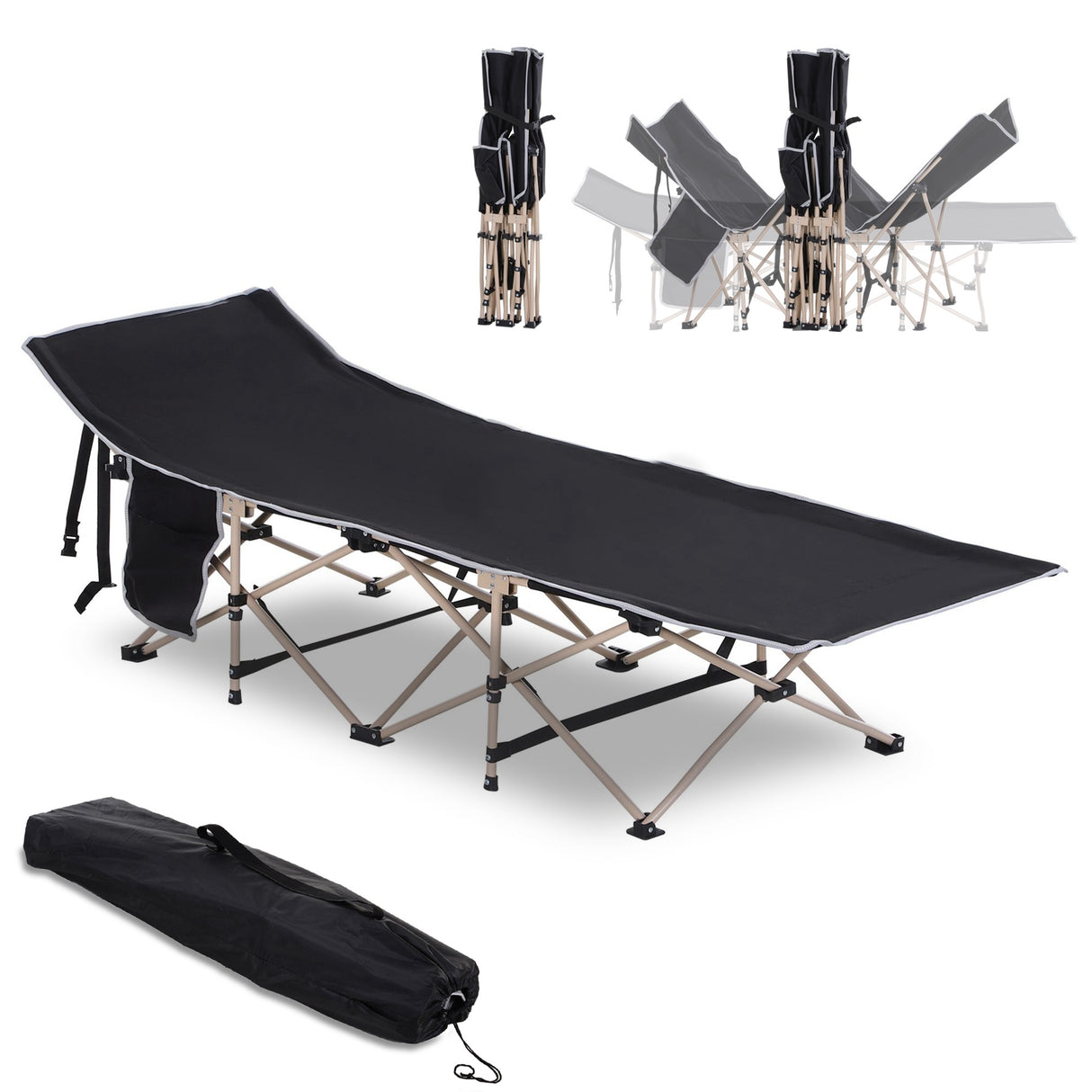 Outsunny Folding Camping Cot for Adults with Carry Bag and Side Pocket