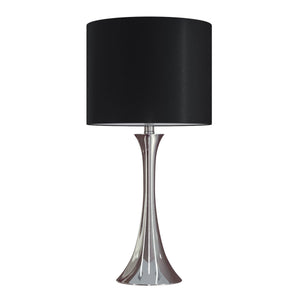 Lenuxe 24' Contemporary Metal Table Lamp Set in Polished Nickel with Black Silk-like Shade