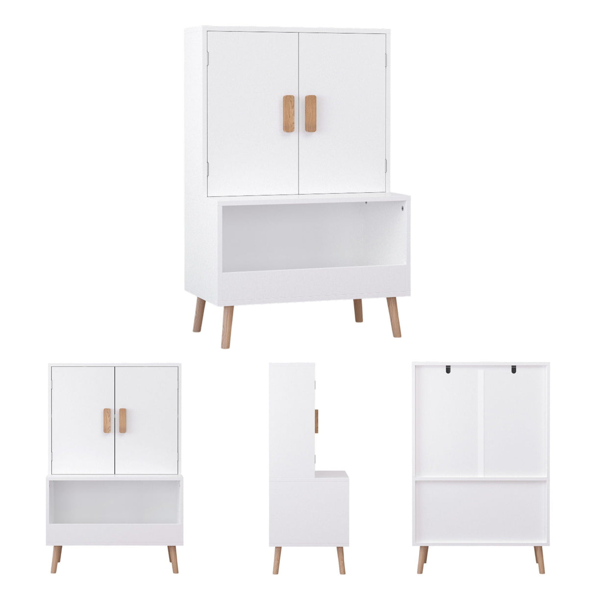 Toy Storage Cabinet With Doors And Open Shelf, Toddler Bookshelf For Playroom - White