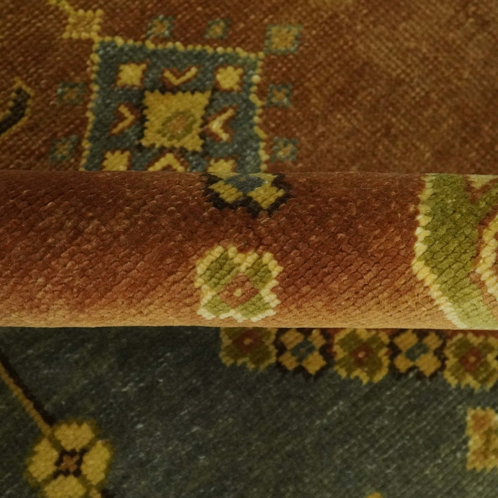 8.8x11.9 Rust, Gold and Blue Heriz Traditional Vintage Style Antique Look Hand Knotted Wool Area Rug