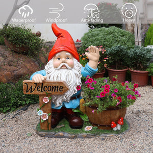Outdoor Garden Sculpture Gnome Flower Pot Planter