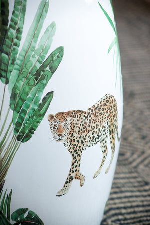 13x13x18" Ceramic Garden Stool Jungle-Themed Accent Side Table