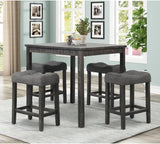 5 Piece Transitional Counter Dining Set36-inch Square Dining Table with 4 Tufted Counter Height StoolsCharcoal