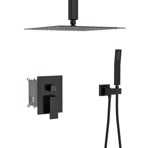 Dual Shower Head System with Ceiling Mount and Rough-In Valve - Pearl Silver, Black, or Gold