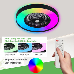 23-Inch Black Ceiling Fan Light with LED RGB - Modern Living Room Lighting