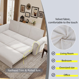3 In 1 Convertible Sleeper Sofa With Nailhead Trim & Rolled Arm