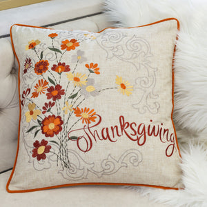 Thanksgiving Embroidered Floral Throw Pillow – Autumn Harvest Accent Cushion Set of 2