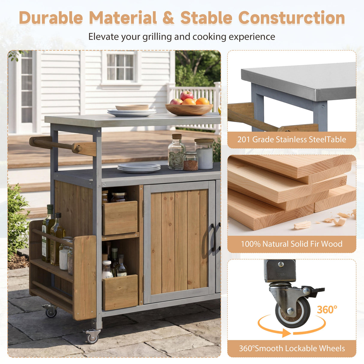 54.33" Farmhouse Rolling Outdoor Kitchen Cart