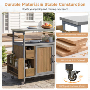 54.33" Farmhouse Rolling Outdoor Kitchen Cart