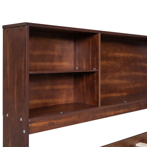 Full Size Captain Bed With Built In Storage Shelves, 4 Drawers And 2 Cabinets - Antique Brown