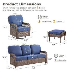 Luxury 5" Thick Cushioned 5 Pieces Patio Furniture Set