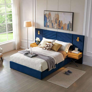 Upholstered Bed Frame With Vertical Channel Tufted Wingback Headboard