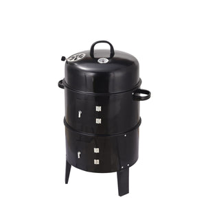 Outdoor Double-Layer Steel Grill Charcoal Wood Fired Stove - Black