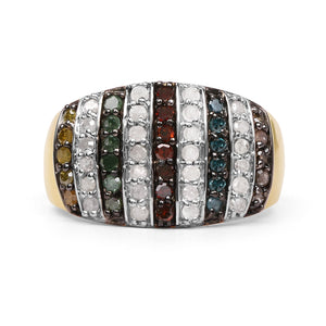 14K Yellow Gold Plated 0.84 Carat Genuine Multi Diamond .925 Sterling Silver Ring