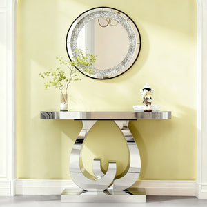 Modern Mirror Side Table with Double C-Shape Base