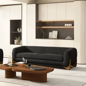 Alpine Luxurious Upholstery Sherpa Sofa with Removable Cushions - Available in White, Black, or Dark Green