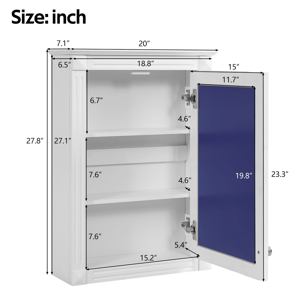 Wall Mounted Bathroom Storage Medicine Cabinet with Mirror - Black or White