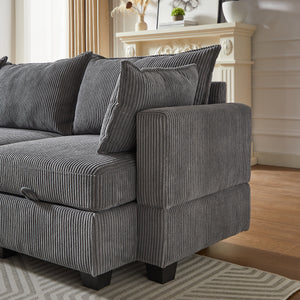 113.5'' Modular Sectional Corduroy Sofa with Storage Ottoman