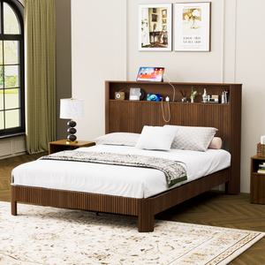 Queen Size Bed Frame With Storage Headboard