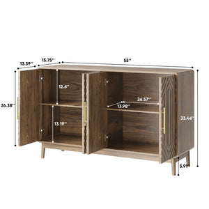Sideboard Buffet Cabinet with Carved Doors and Adjustable Shelf - Dark Brown