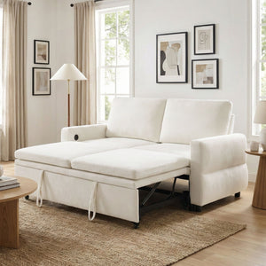 Convertible Sofa Bed Loveseat With Adjustable Backrest And USB Ports