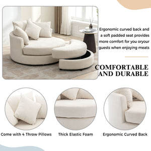 360° Swivel Accent Barrel Chair With Storage Ottoman & 4 Pillows, Modern Leisure Chair Round Accent For Living Room