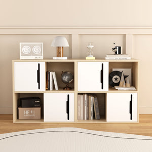 Storage Cabinet With Sliding Doors, 2 Tier Open And Closed Shelves Organizer - Natural / White