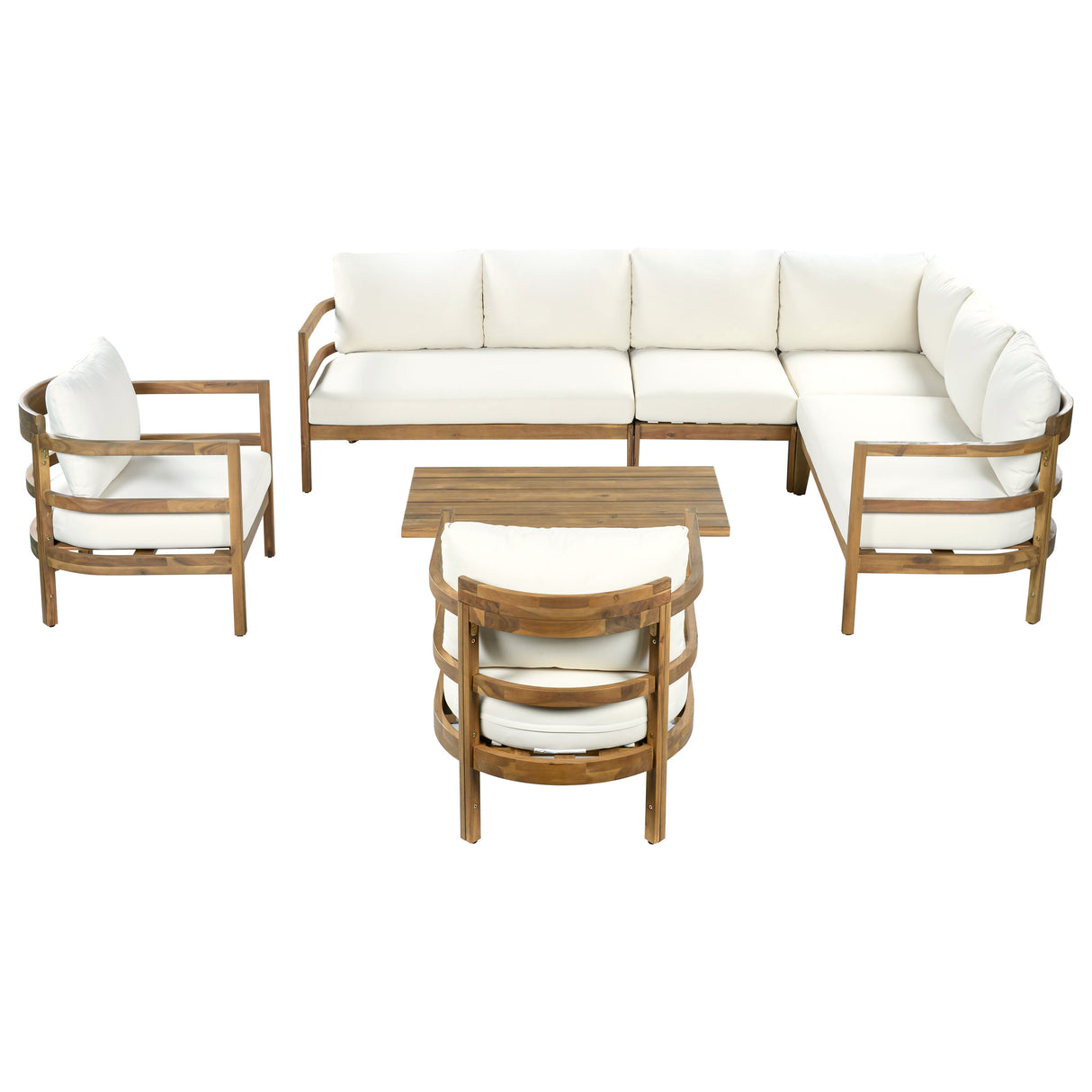 Outdoor Acacia Wood 7-Seater Sectional Sofa Set