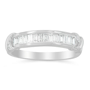 .925 Sterling Silver 1/2 Cttw Baguette Cut Diamond Channel Set X-Station Wedding Ring (H-I Color, I1-I2 Clarity) - Size 6-1/2