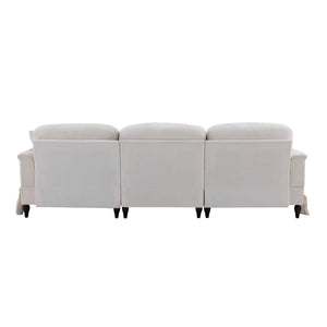 L-Shaped Sectional Sofa With Removable Ruffled Skirt, Flared Arms, Ottoman - White