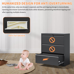 Lateral File Cabinet, Heavy Duty Filing Holds Letter/Legal/A4 Files
