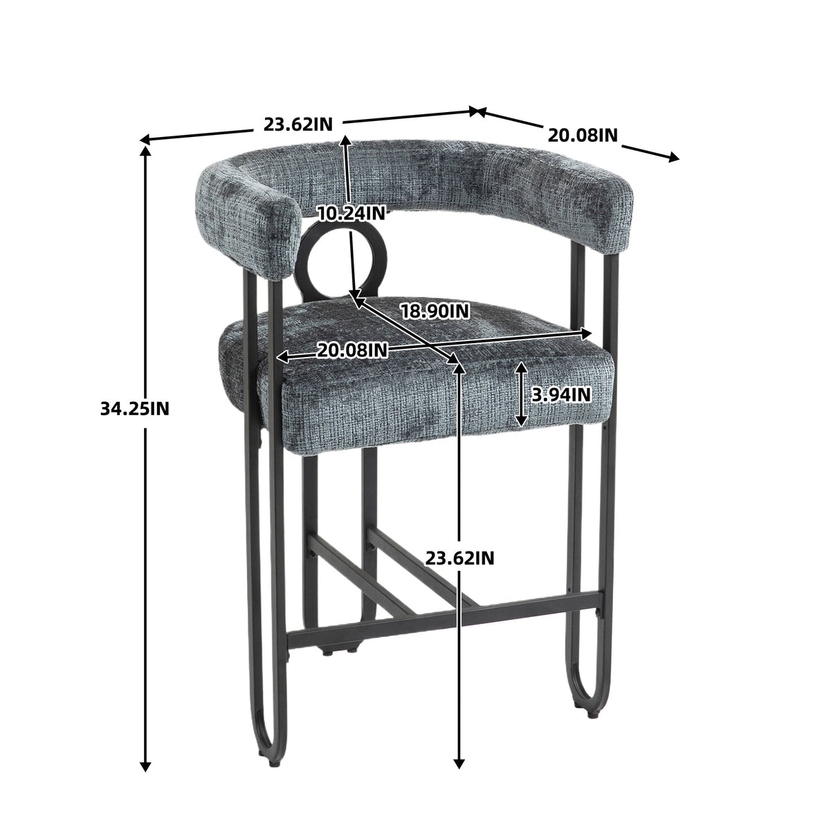 Household bar stools set of 2, modern upholstered with back