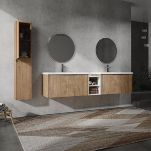 84" Wall-Mounted Bathroom Vanity With Sink and Side Cabinet