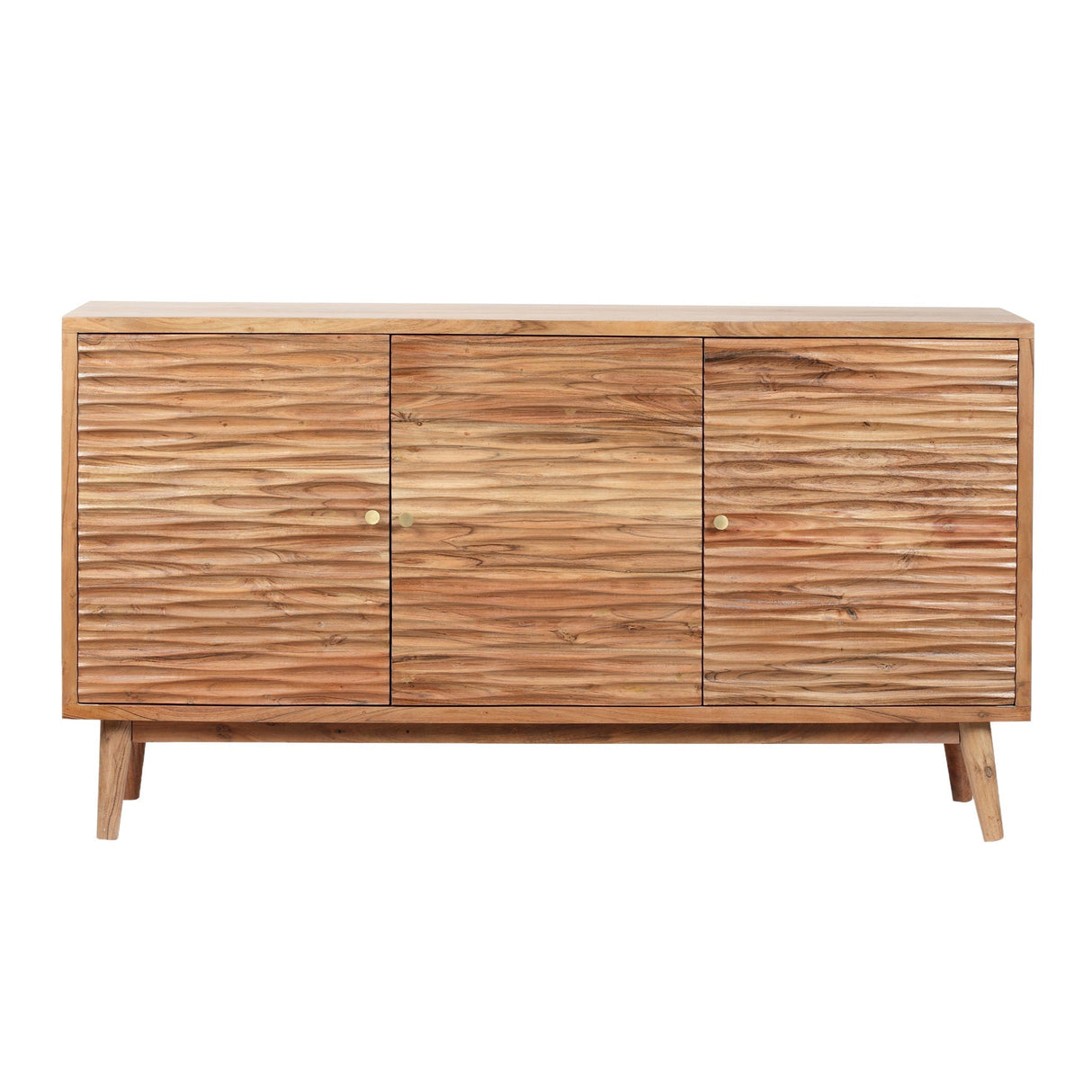 Boho Handcrafted 3 Door Sideboard with Carved Texture and Artisanal Charm - Natural