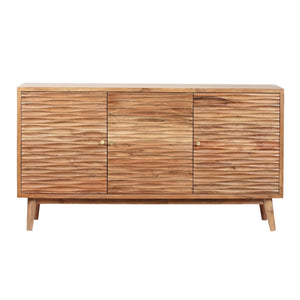 Boho Handcrafted 3 Door Sideboard with Carved Texture and Artisanal Charm - Natural