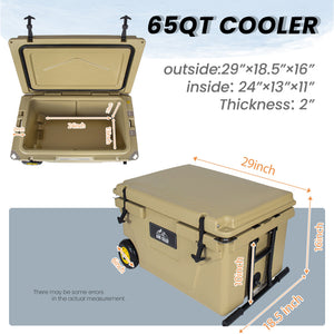 65 Quart Khaki Cooler - Ultra-Tough Hard Shell Ice Chest