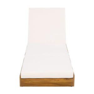 Lounge Chaise Set, Acacia Solid Wood with Lounge Cushion (Cream & Triple Fold) - Matching Dark