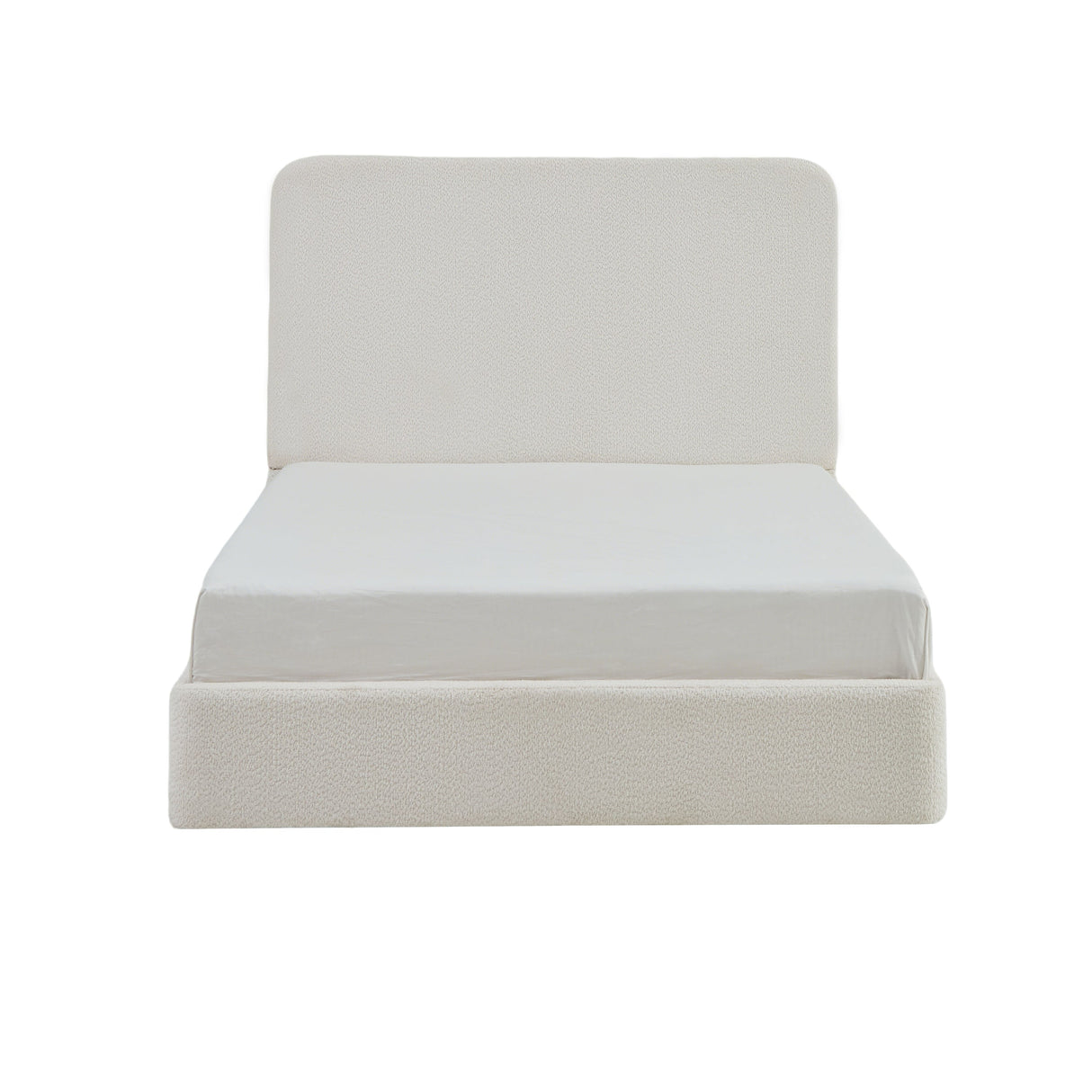 Canter Tall Headboard Upholstered Bed in Pearl White Chenille, Queen Size