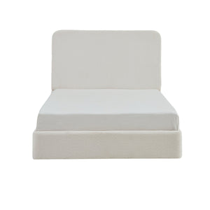 Canter Tall Headboard Upholstered Bed in Pearl White Chenille, Queen Size