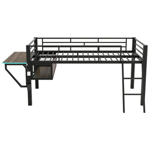 Gaming - Twin Loft Bed With Desk And LED - Black