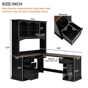 Space-Saving L-Shaped Computer Desk with Keyboard Tray & Charging Stations